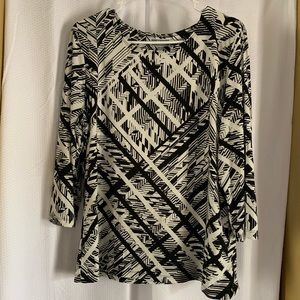 Black and white geometric design blouse